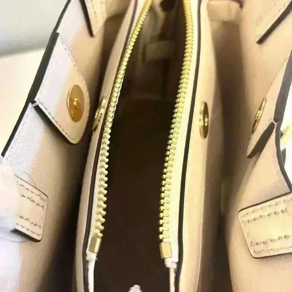 Michael Kors Emilia Small Satchel Crossbody Bag Light Cream MK Signature - Picture 9 of 11